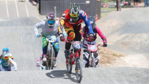 Southland's Ruby Laidlaw leads the race at the Southland BMX Championships in Invercargill. Photo: NICOLE JOHNSTONE/FAIRFAX NZ