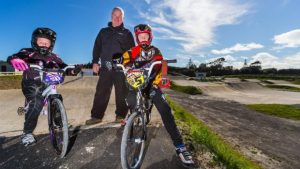 Taranaki BMX Trustee Blair Riddick and his children Sophie, 11, and Jordan, 13, are pleased with the opening of the new BMX track in Bell Block.